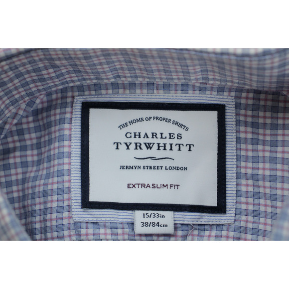 Charles Tyrwhitt Shirt Mens 15 - 33 Check 100% Cotton Extra Slim Fit Button Up - Picture 4 of 7